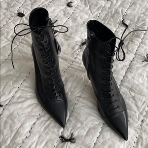 ZARA Black Leather Lace Up Booties NWT